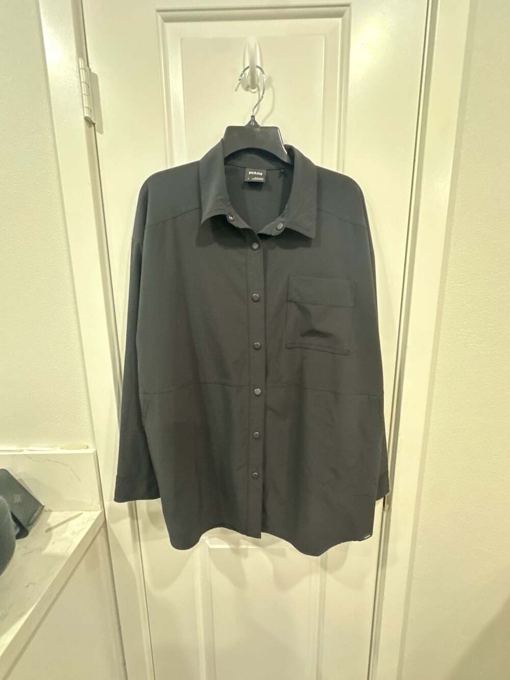 PrAna Women's Railay Oversized Long Sleeve Button Up Shirt Black
